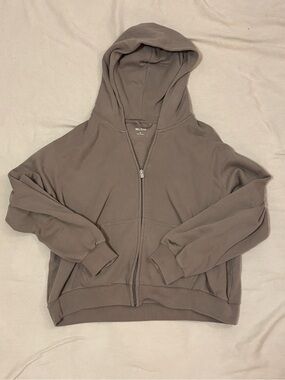Hollister Taupe Full-Zip Hooded Sweatshirt